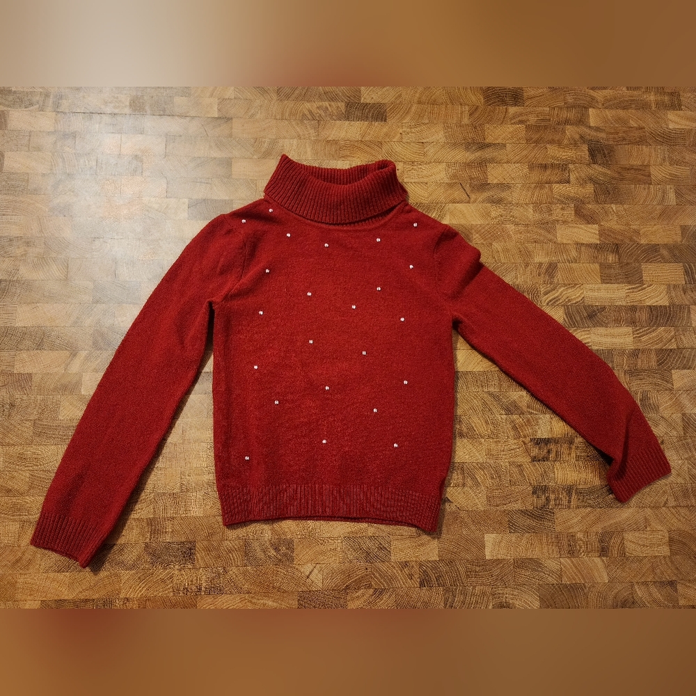 Red turtleneck sweater with festive embellishments toddler girl size